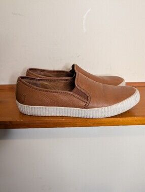 Frye Melanie Cognac Leather Slip On Sneakers Creeper Sole Women's 8M